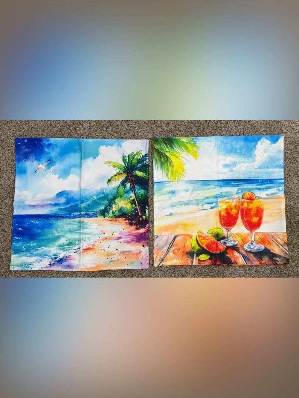 Tropical Palm Beach Canvas Outdoor Throw Pillow Covers